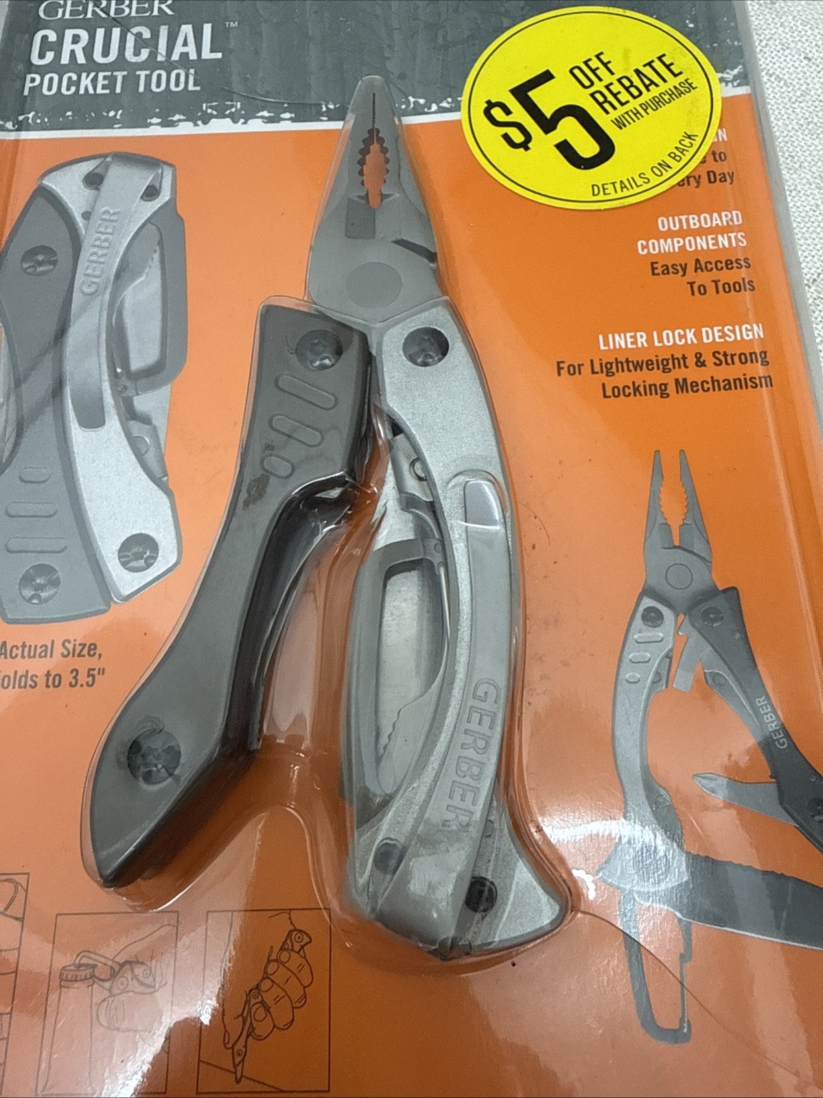 Gerber Crucial 9-in-1 Multi-Tool Pliers Gray, Pocket Clip, Carabiner, 2.25″