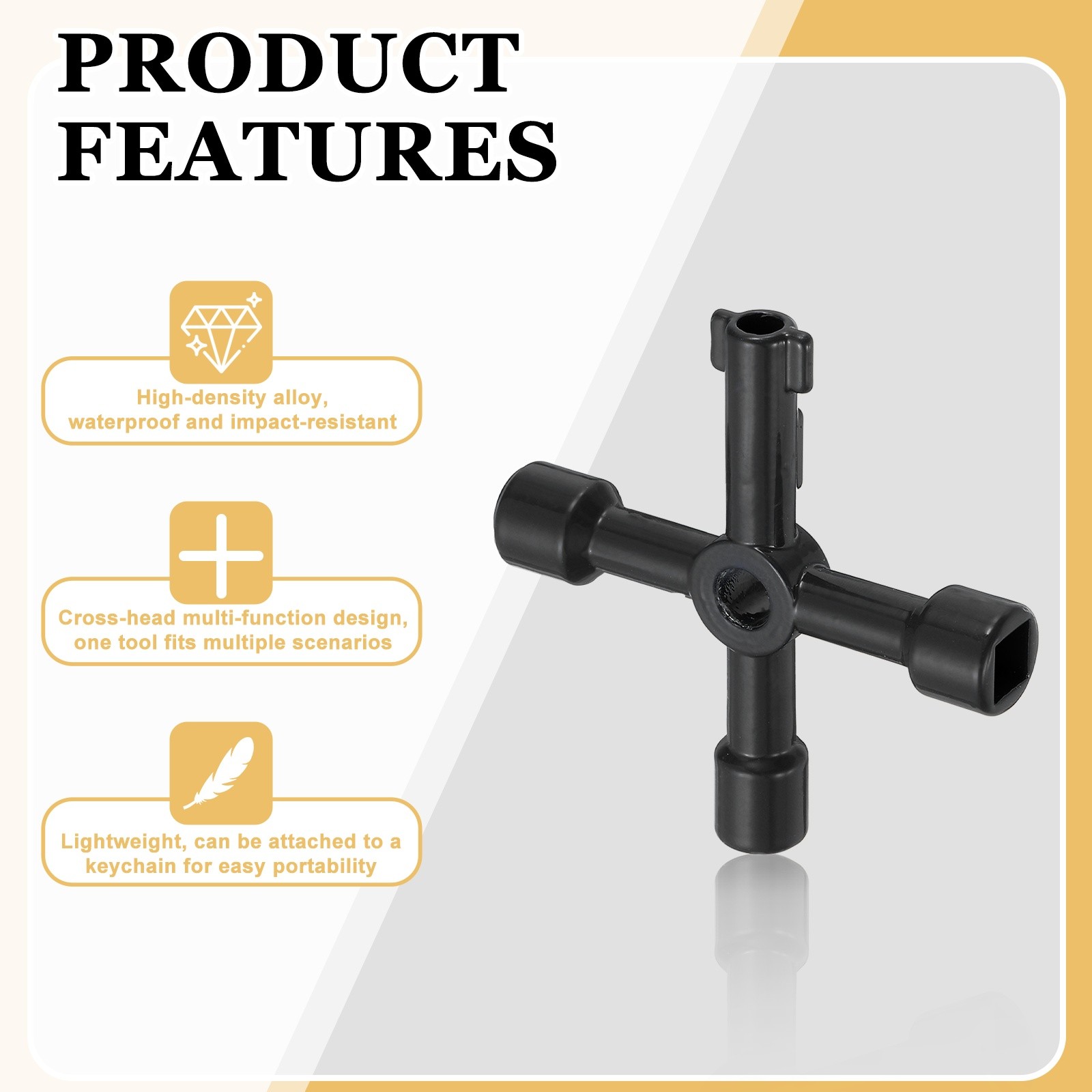 Pack of 4 Zinc Alloy 4 in 1 Universal Utility Key Black, Style A