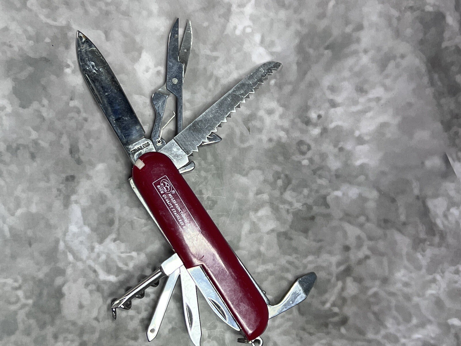 Ri Mel Vtg Multi Functional Tool Pocket Tactical Camping Folding Army Knife 1713