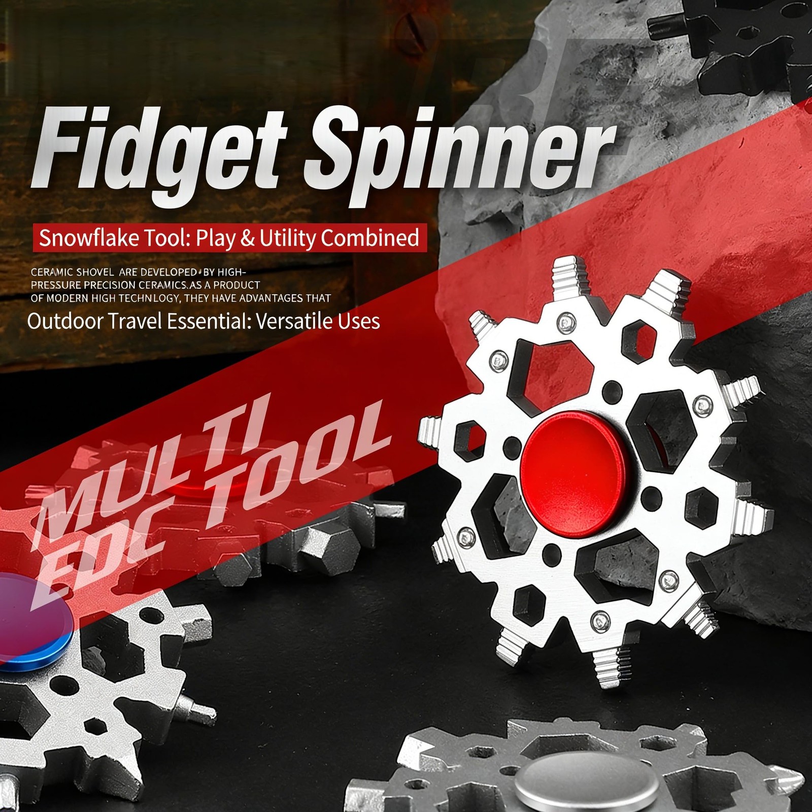 Snowflake Multitool with Fidget Spinner, 23-in-1 Portable Carbon Steel Multi-…