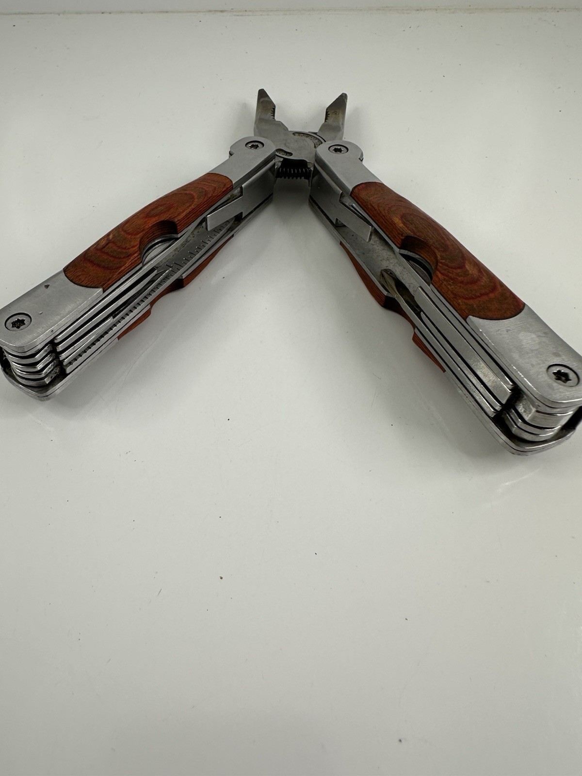 Multi Tool Plus Knife Maxam 9-in-1 Pocket Stainless Wood Handle w/ Case Tool