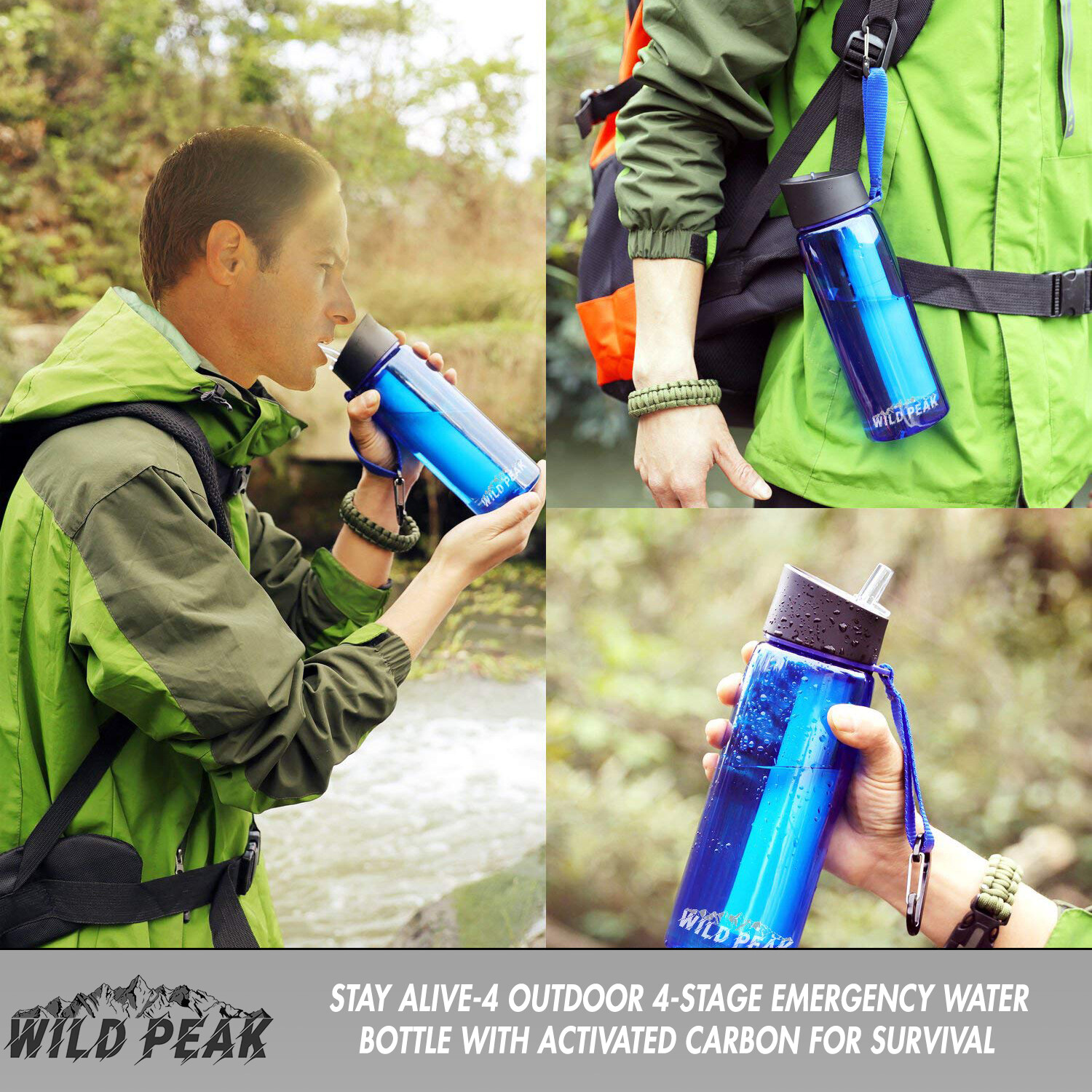 Wild Peak Prepare-1 Survival Kit with Water Bottle & Filter Straw for Camping