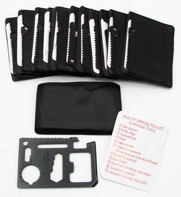 Qty 12 BLACK Stainless Steel 11 in 1 Multipurpose Pocket Survival Tool Card Size