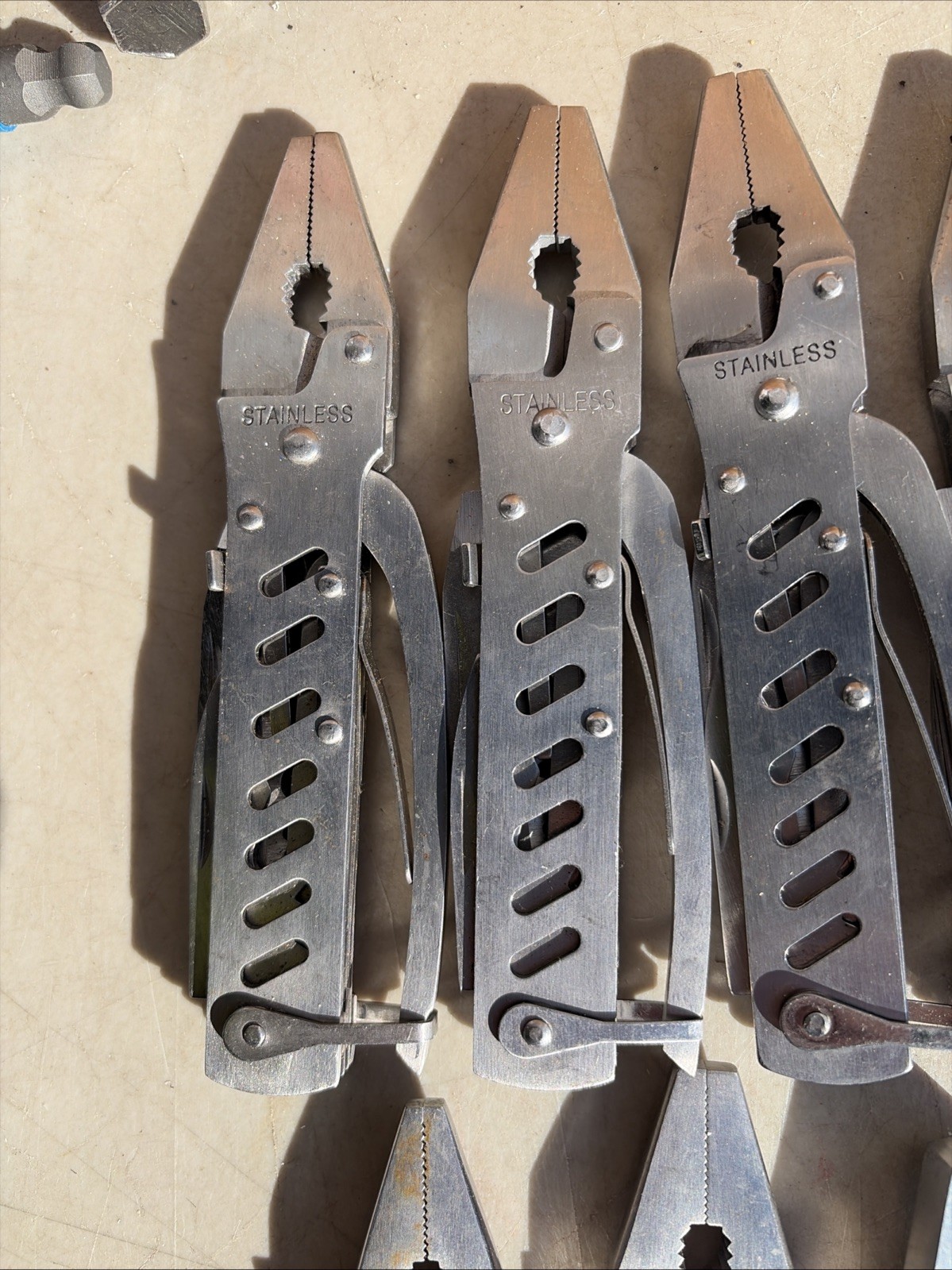 Lot Of 9 All Stainless Steel Pliers Multi Tool