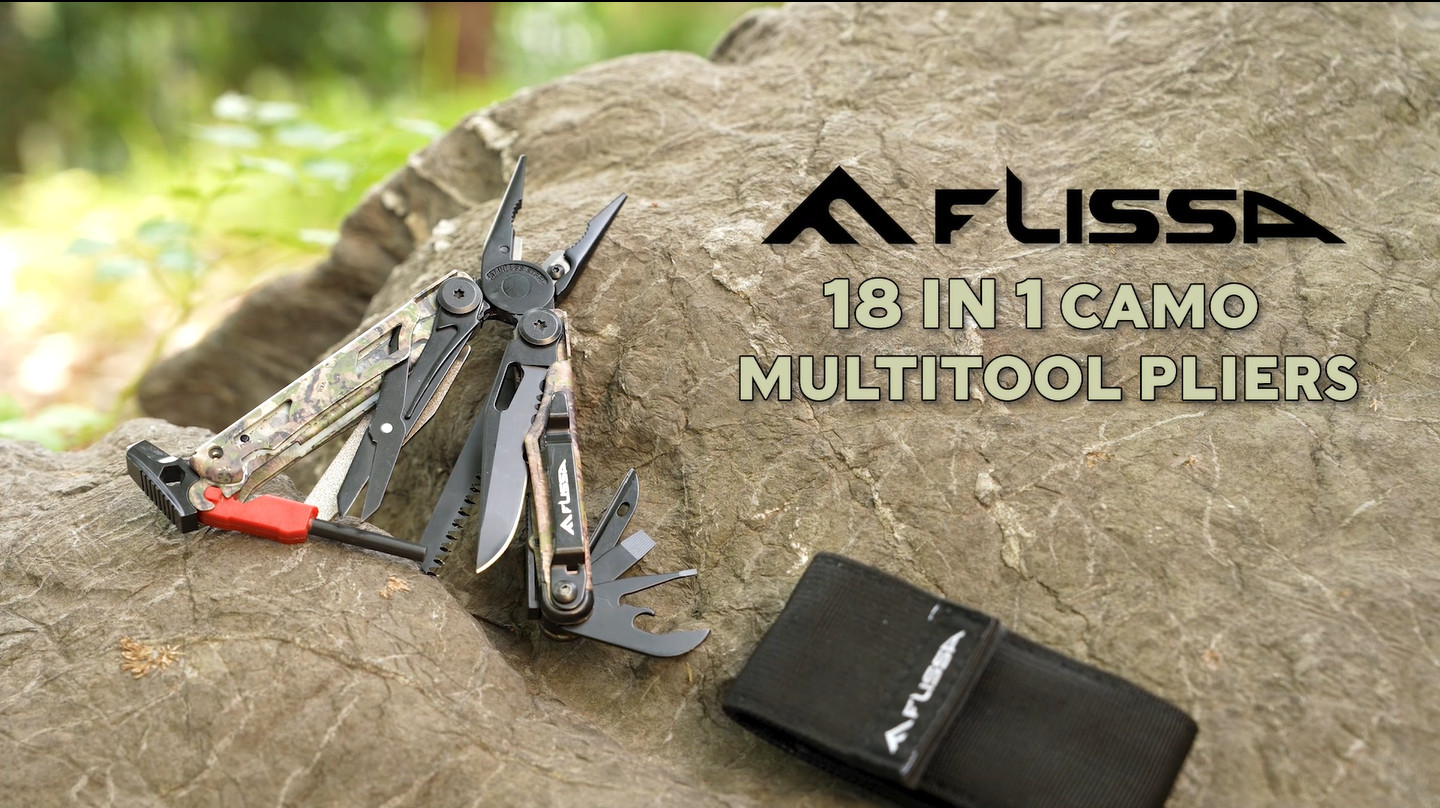 18-in-1 Camo Multitool Pliers with Fire Starter, Window Breaker & Whistle – EDC