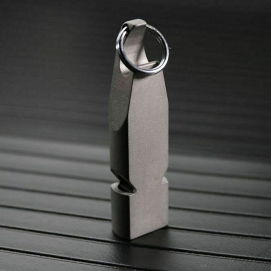 Titanium Keychain 2 Tubes Whistle with Bottle Opener Outdoor SOS Survival Tool