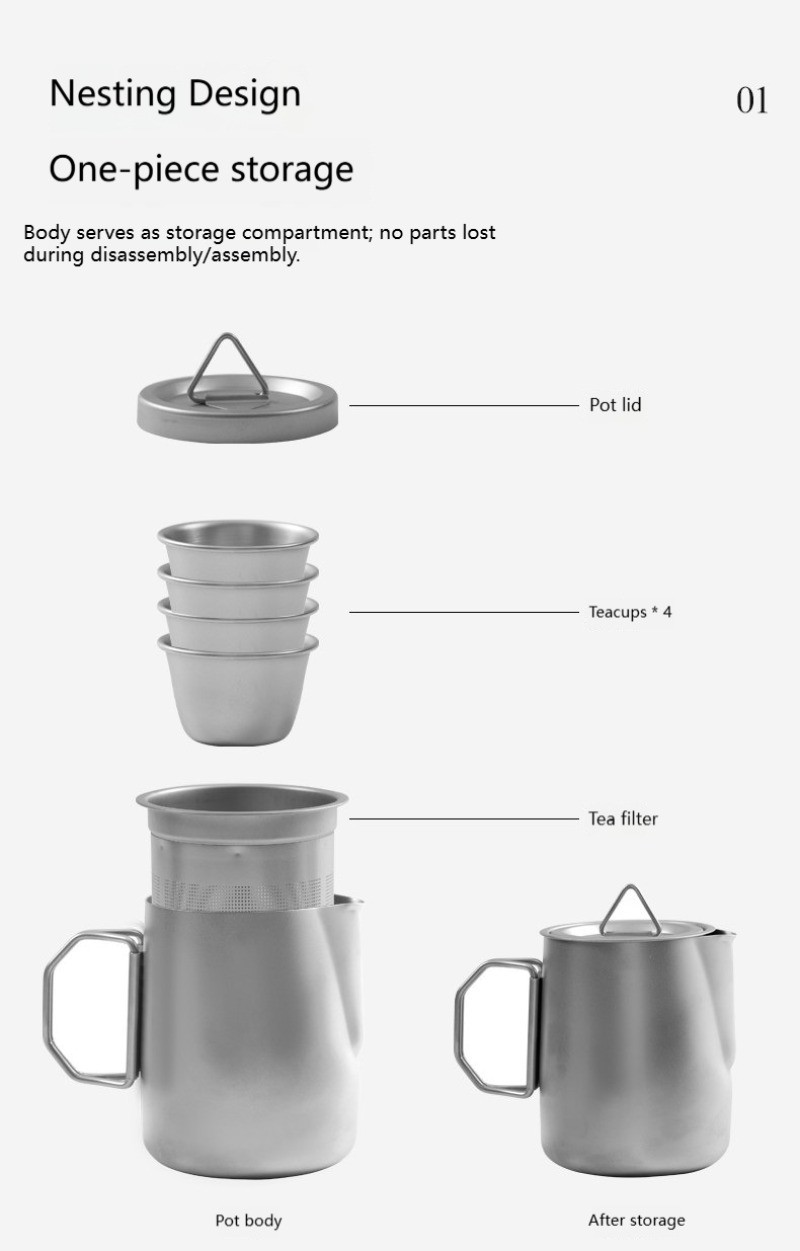 Outdoor 304 stainless steel tea set, portable tea brewing set for travel
