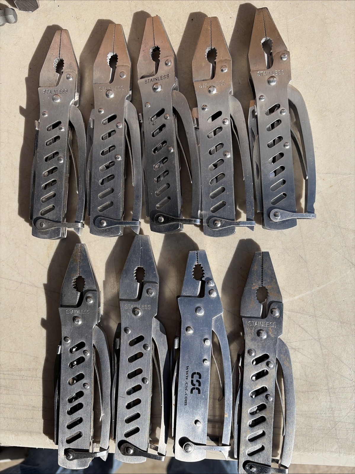 Lot Of 9 All Stainless Steel Pliers Multi Tool