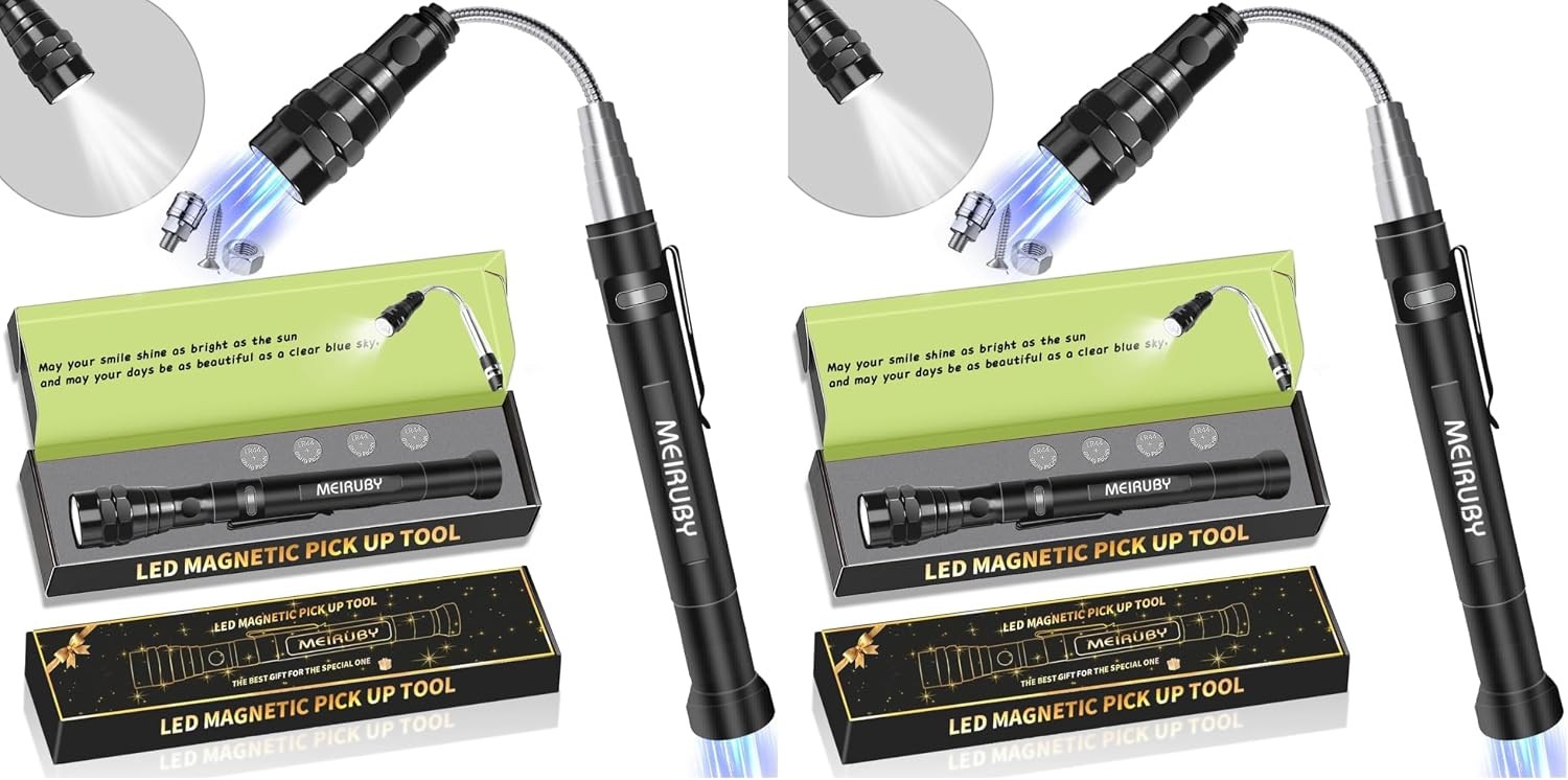 Magnetic Pickup Tool w LED Flashlight Telescoping Magnet Gift for Men Dad Him