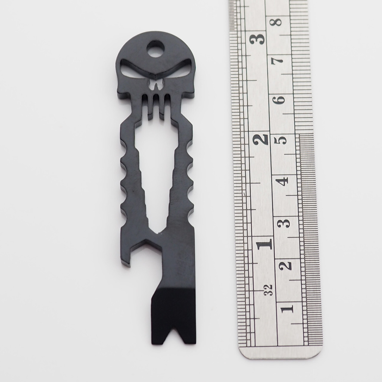 Skull Keychain Crowbar Screwdriver Hex Wrench Carabiner Clip Opener EDC – Black