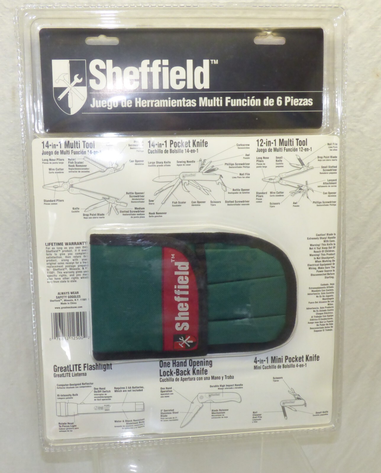 NIP Sheffield Brand NOS 6 Pc Tool Kit 3 Pocket Knife 2 Multi Tool & Flashlight