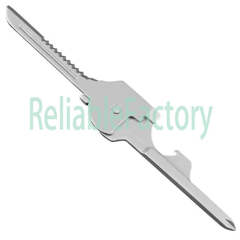 1PC 6-in-1 Utili Key Tool Keyring Keychain Multifunction Stainless Steel