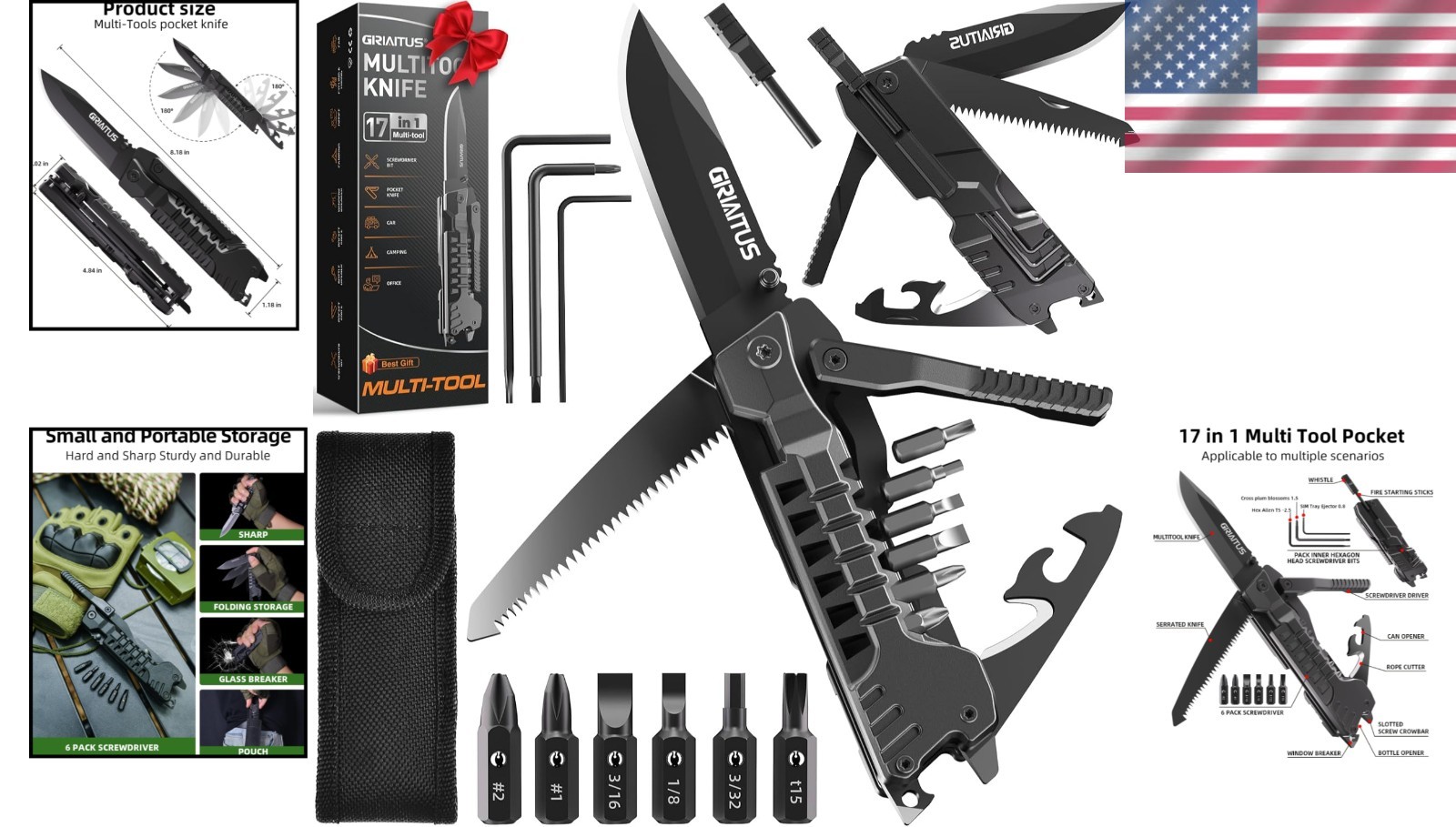 Durable 17-in-1 Multitool Knife with Non-slip Handle – Essential for Outdoor Fun