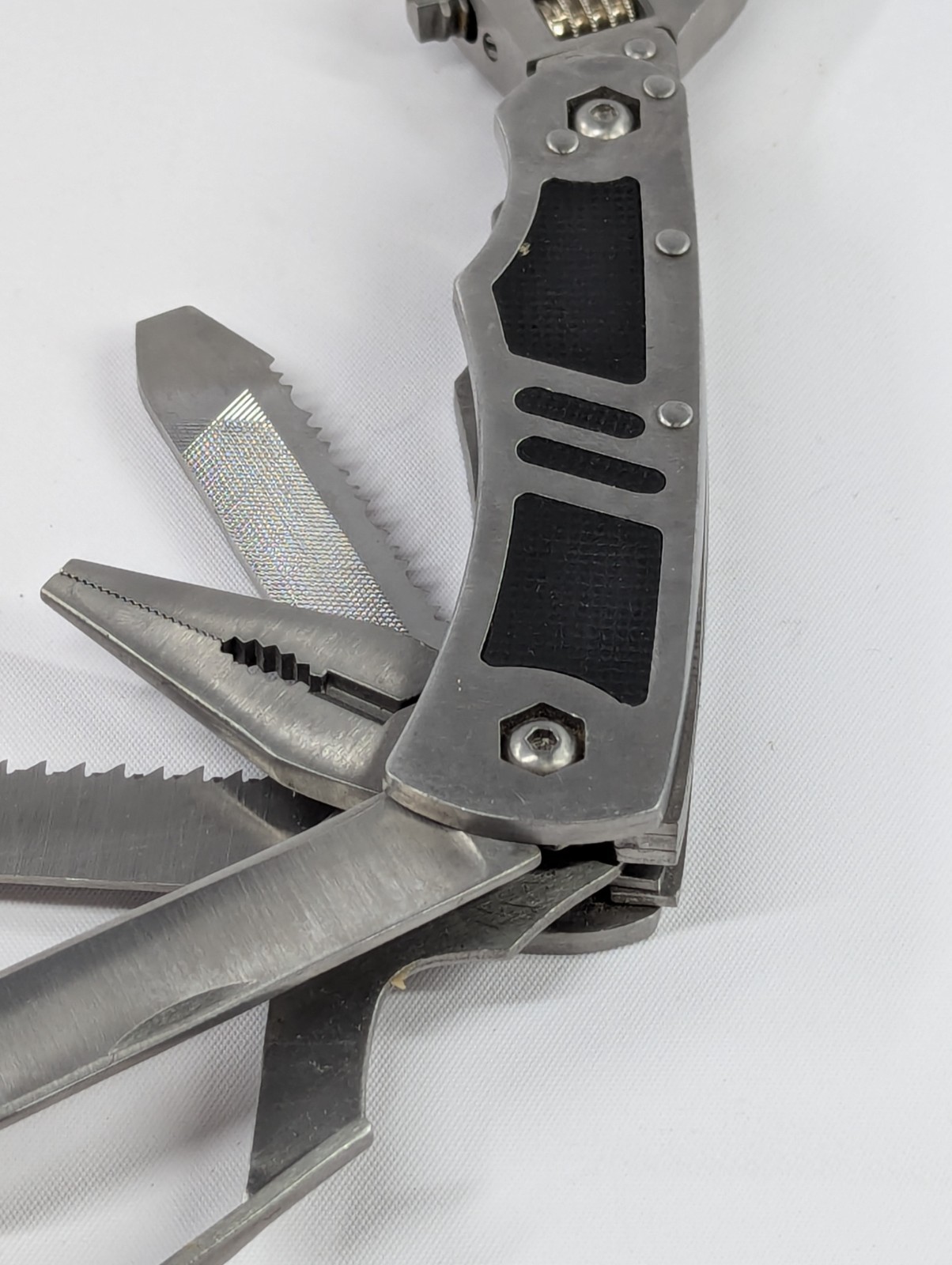 Husky Multi-Tool Adjustable Wrench Folding Knife Saw Pliers File EDC Stainless
