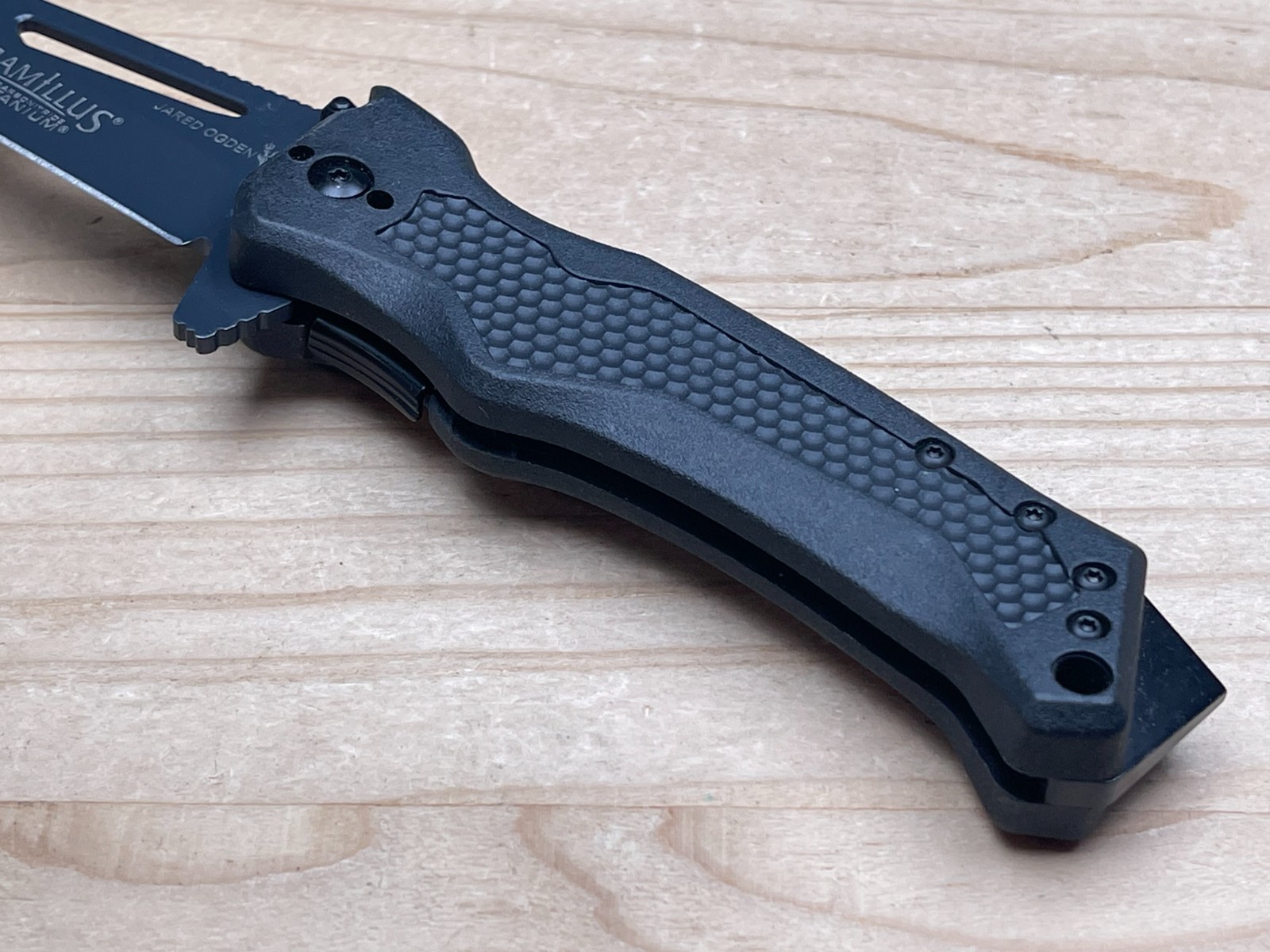 Camillus Jared Ogden Titanium NS-8B Plain Edge AUS-8 Black GFN Folding Knife