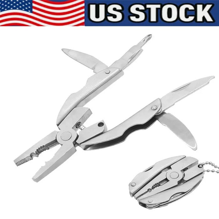 Stainless Steel Portable Multi-Tool Pliers Combo Knife Bit ScrewDriver Keychain