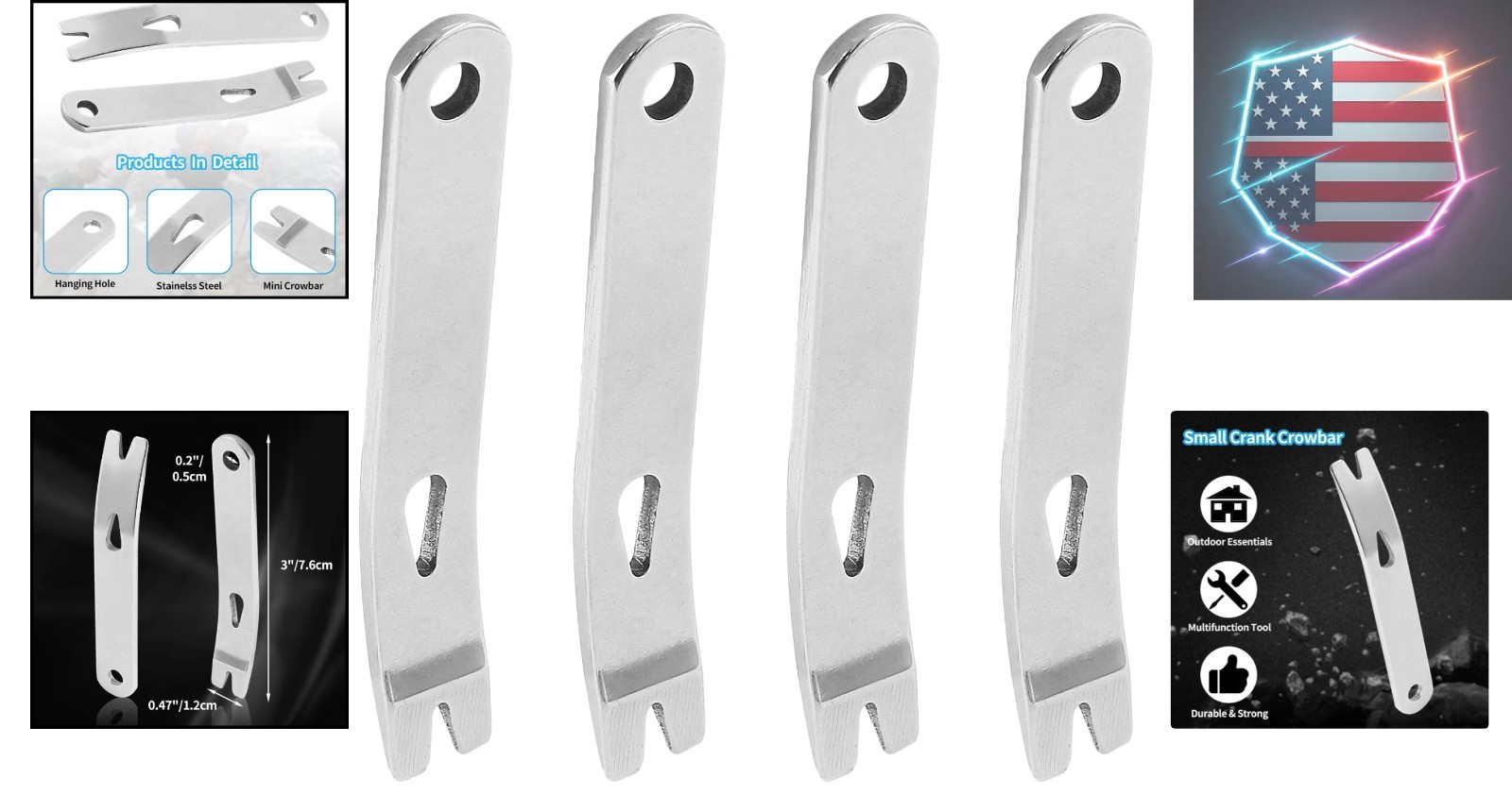 4 Pcs Mini Crank Crowbar, Stainless Steel Mini EDC Pry Bar Keychain Multi-fun…