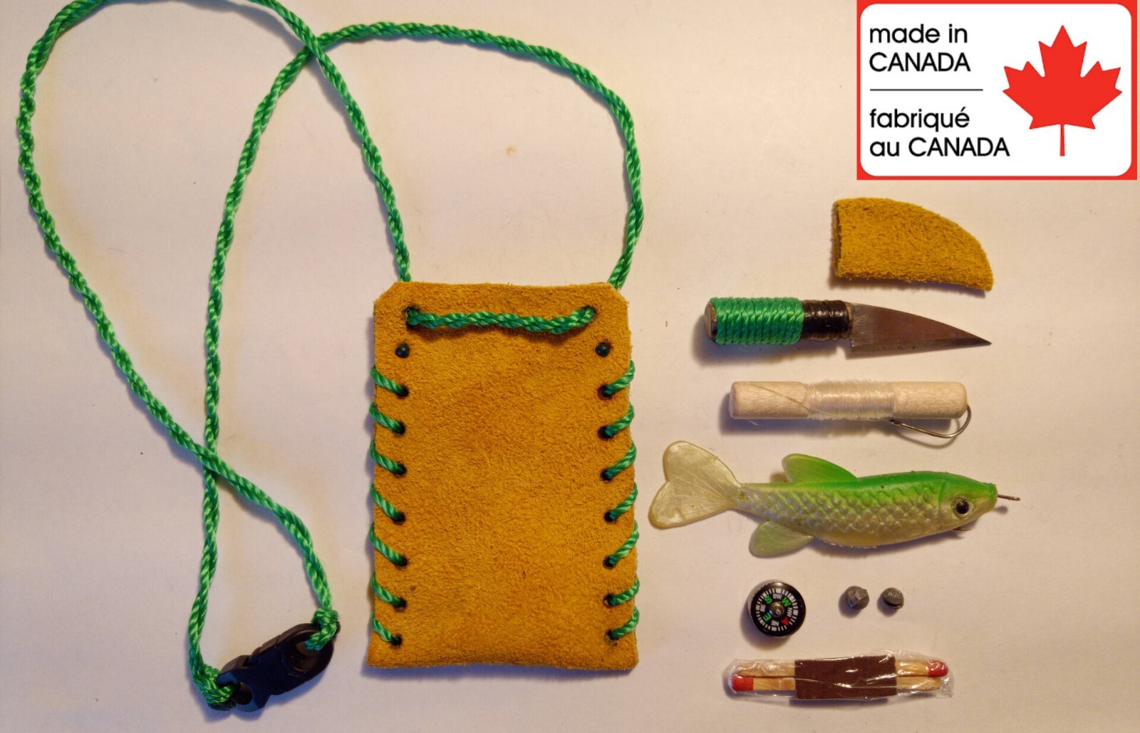 EDC Minimalist Survival Necklace Pouch Mini Knife Fishing Kit Compass Matches