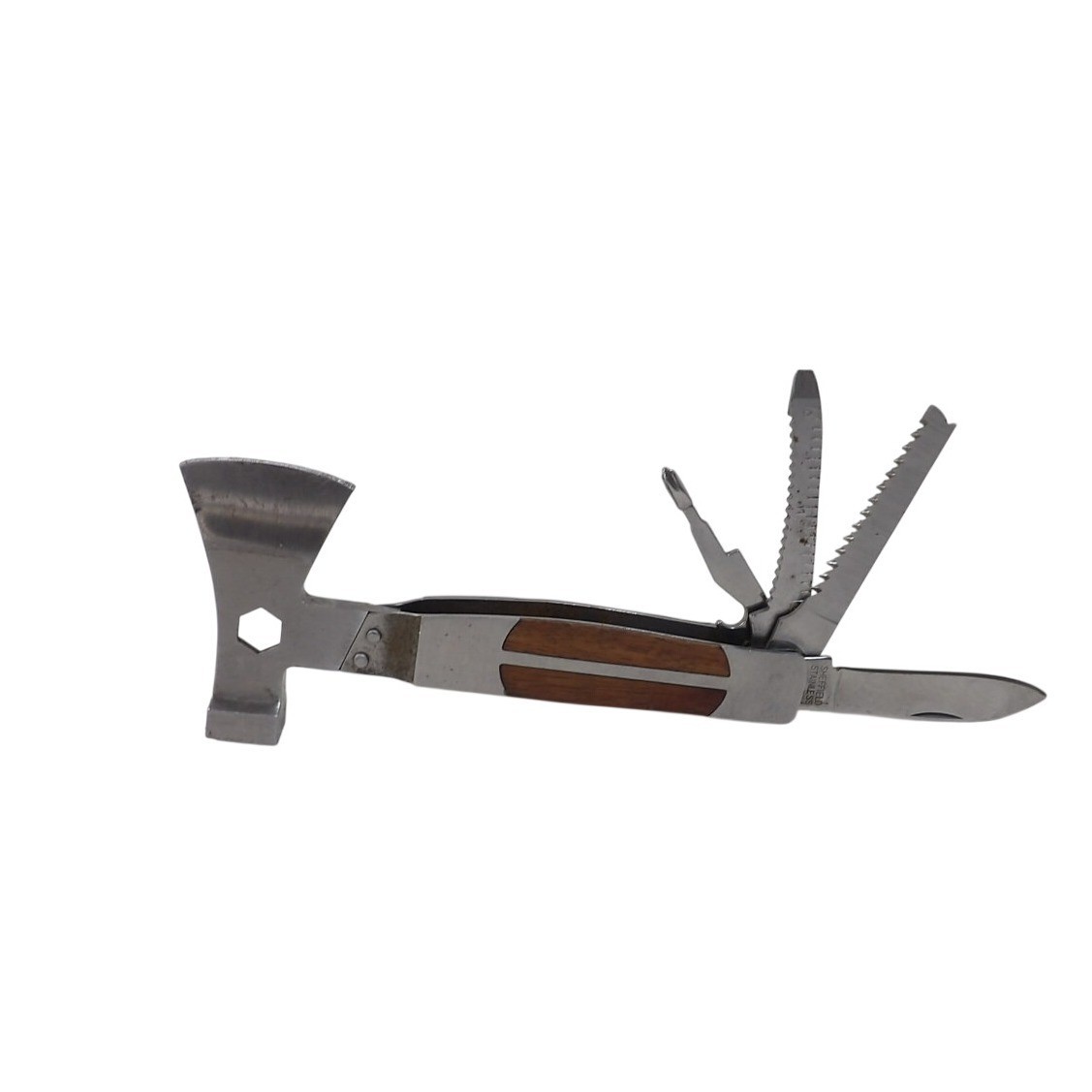 Sheffield Multi-Tool Axe Hammer Hex Wrench Wood Handle Folding Knife Saw File