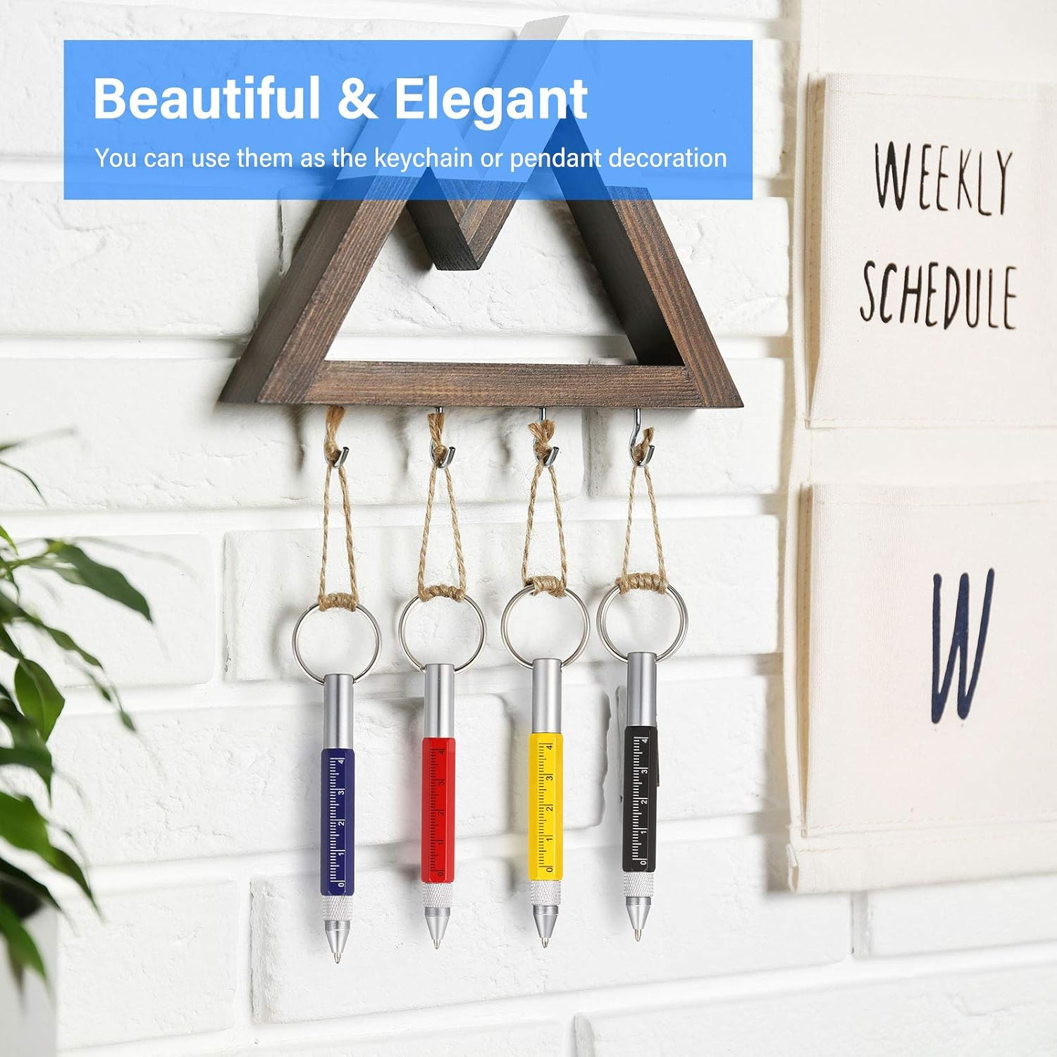 4 Pieces 6 in 1 Multitool Tech Tool Pen Key Ring Screwdriver Pen with Ruler, Two