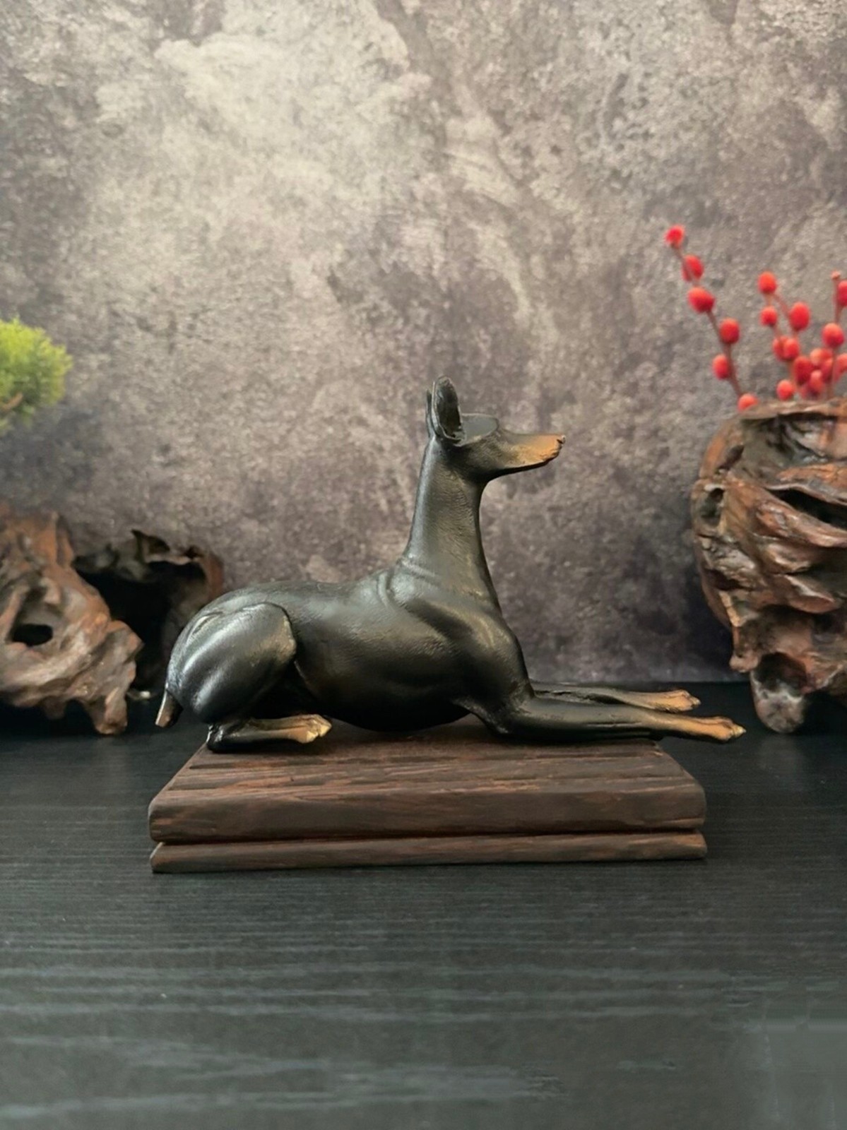 Brass copper sculpture DOBERMAN PINSCHER ornament Artistic animal canine dog