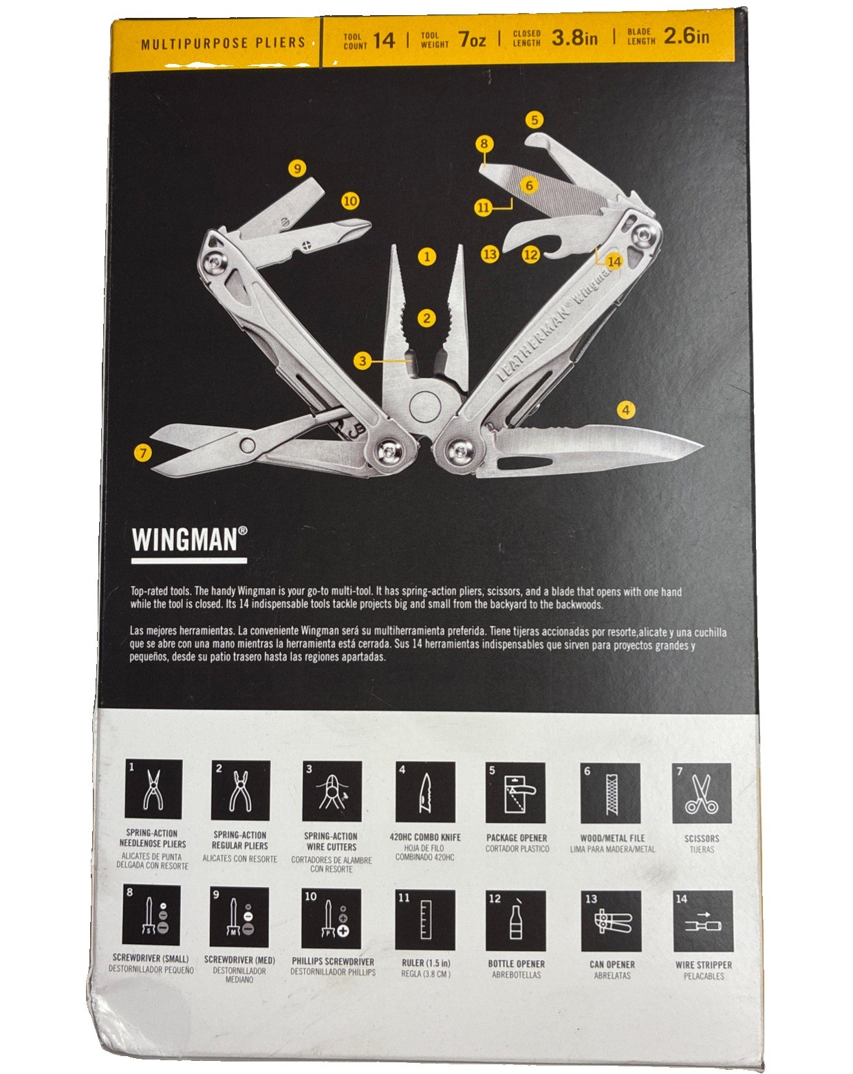 LEATHERMAN Wingman 14-in-1 Multitool W/ Spring-Action Pliers & Scissors Silver