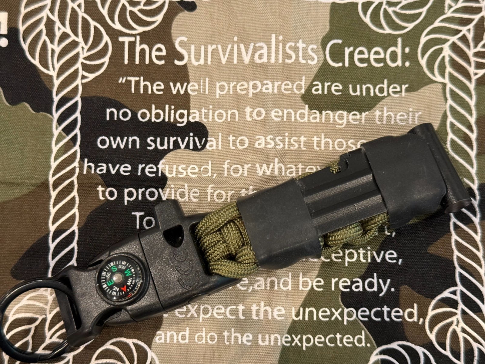 Paracord Survival Keychain — USA Made | Fire, Signal, Navigate & More