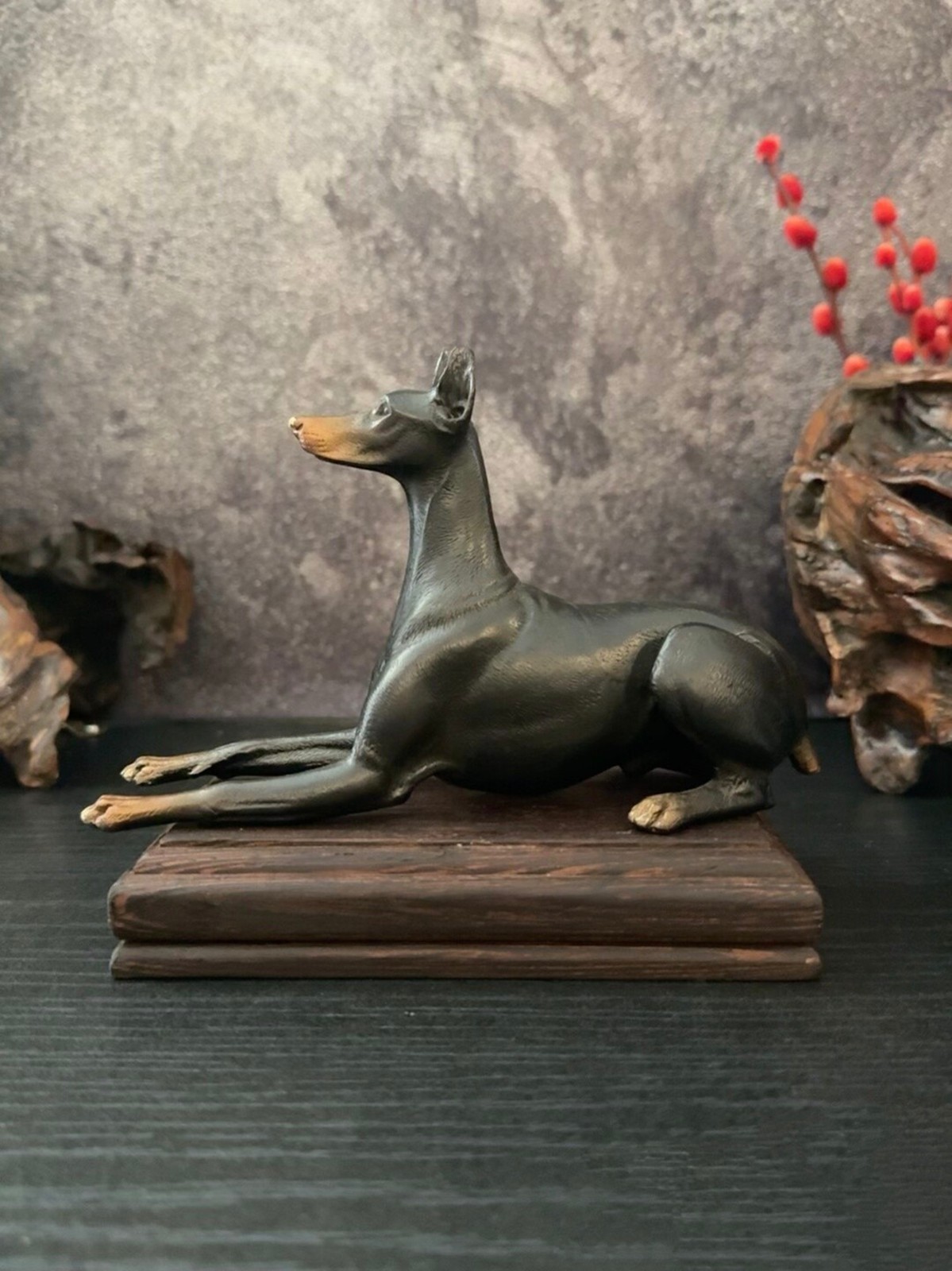 Brass copper sculpture DOBERMAN PINSCHER ornament Artistic animal canine dog