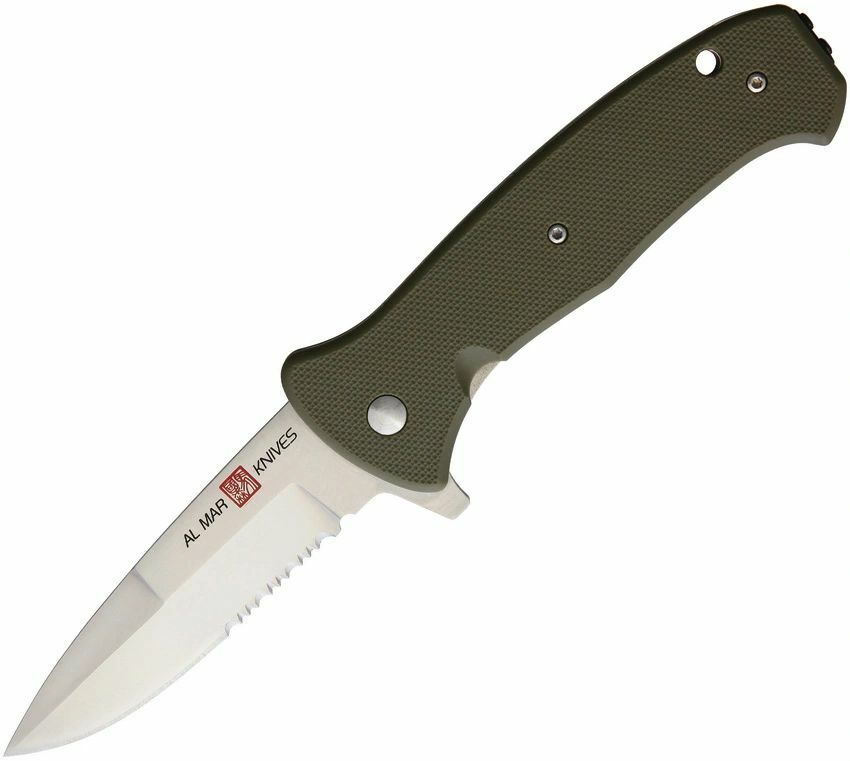 Al Mar Mini SERE 2020 Folding Knife 3.63″ 8Cr13MoV Steel Blade Green FRN Handle