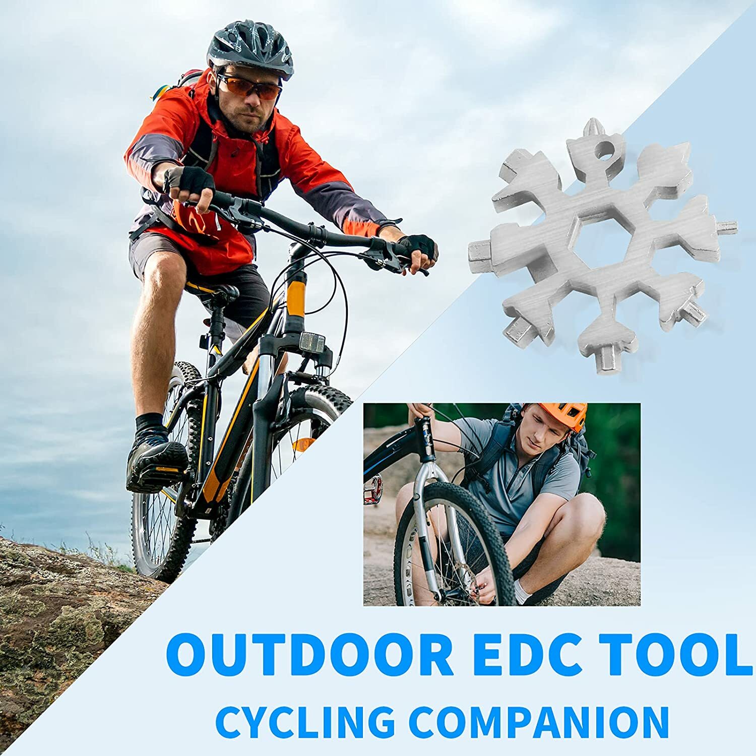 Portable 18 in1 EDC Gear Wrench Snowflake Multi Tool Travel Screwdriver KeyChain