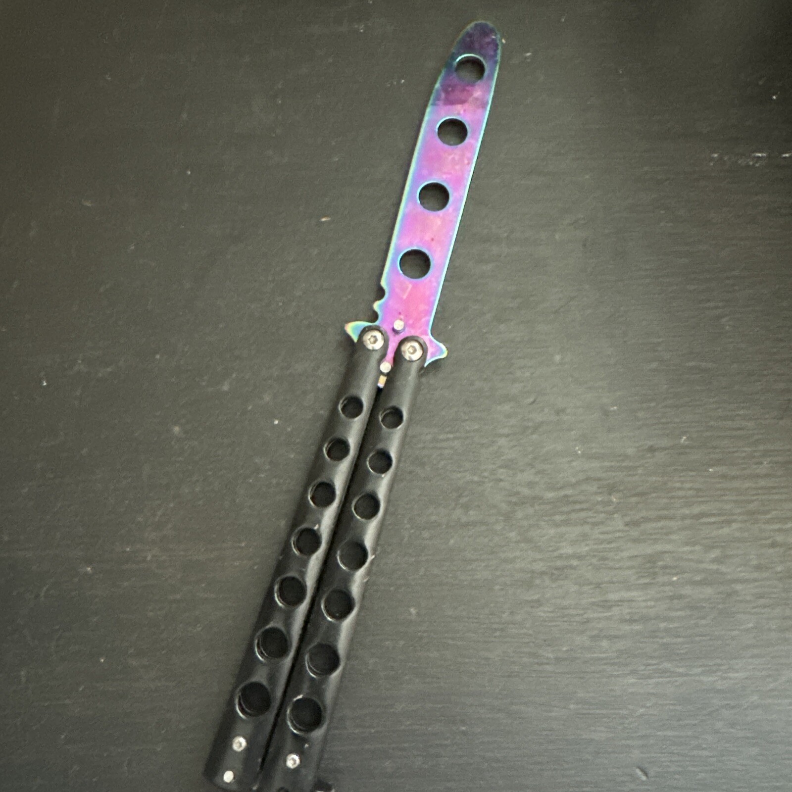 Trainer Knife Black Handle Rainbow Blade Training for Martial Arts