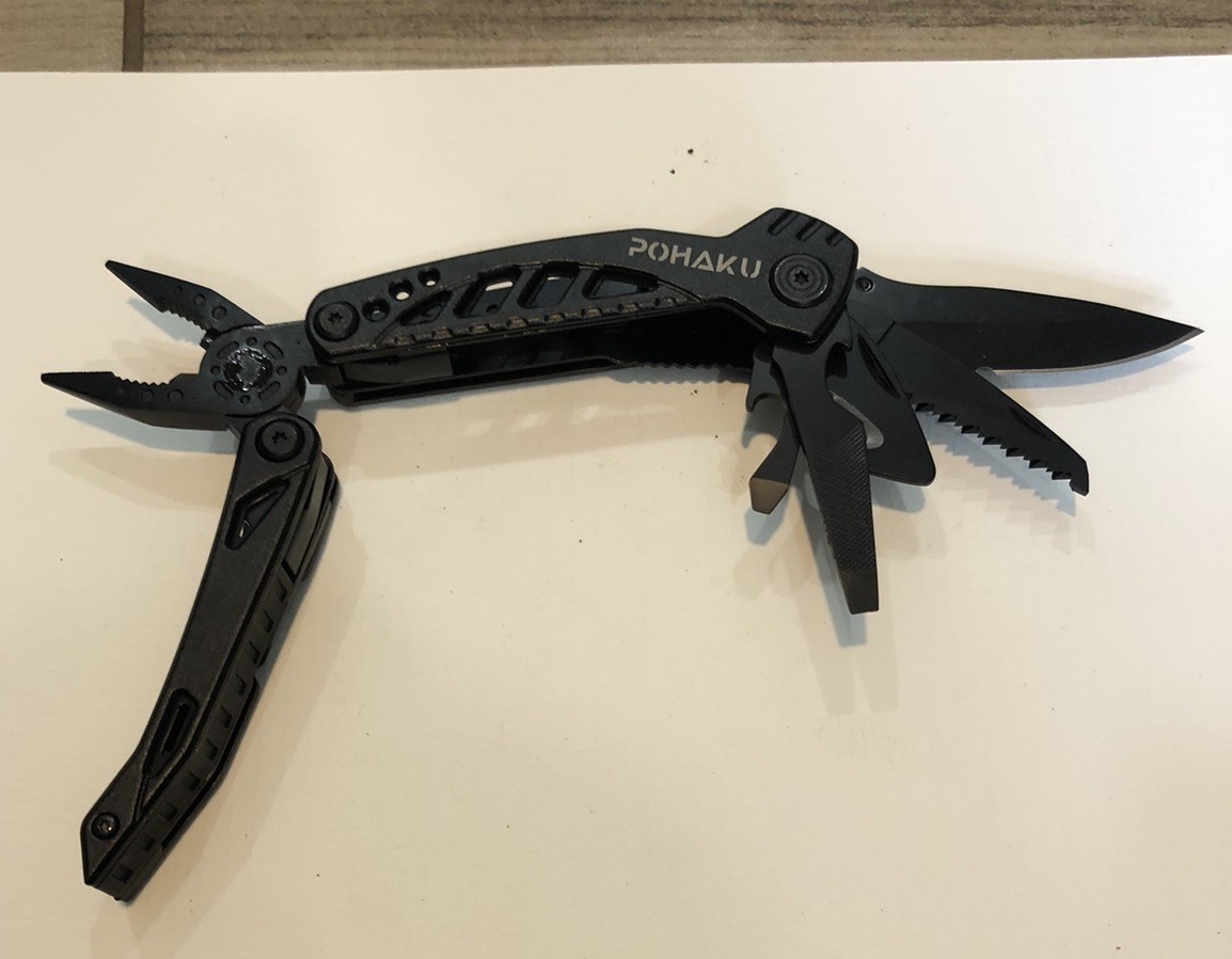 Pohaku Black Multi Tool Pliers Knife, Saw Blade, File, Bottle Opener With Case