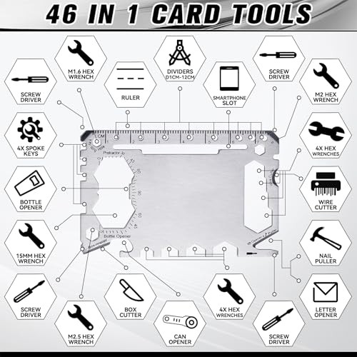 12 Pcs Credit Card Wallet Multitool 46 in 1 Metal Black, Silver Classic Style