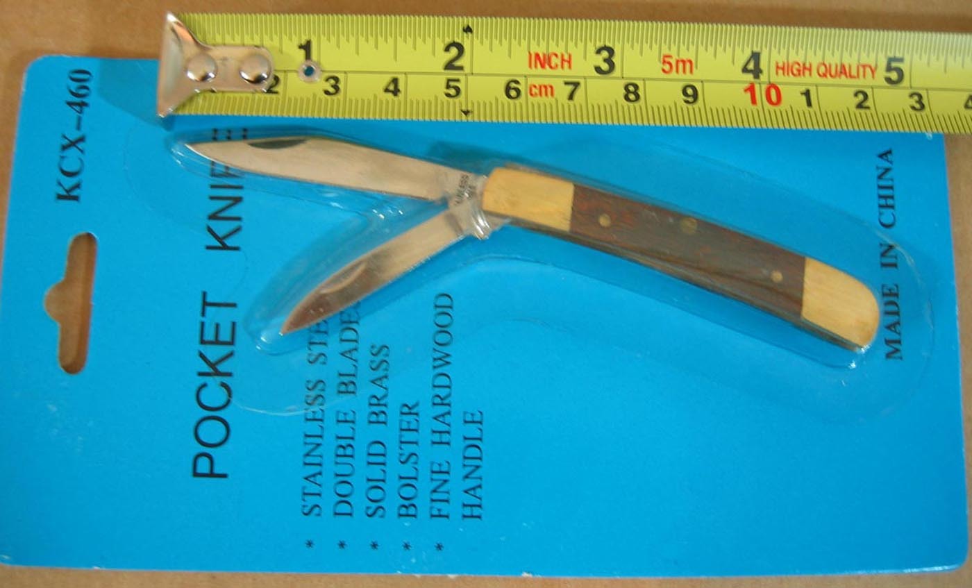 Stainless Steel Double Blade Folding Pocket Knife Brass Bolsters Hardwood Handle