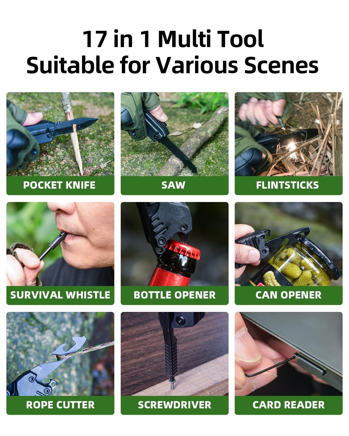 17-in-1 Multitool Knife with Fire Starter, Bottle Opener, Screwdrivers & More –