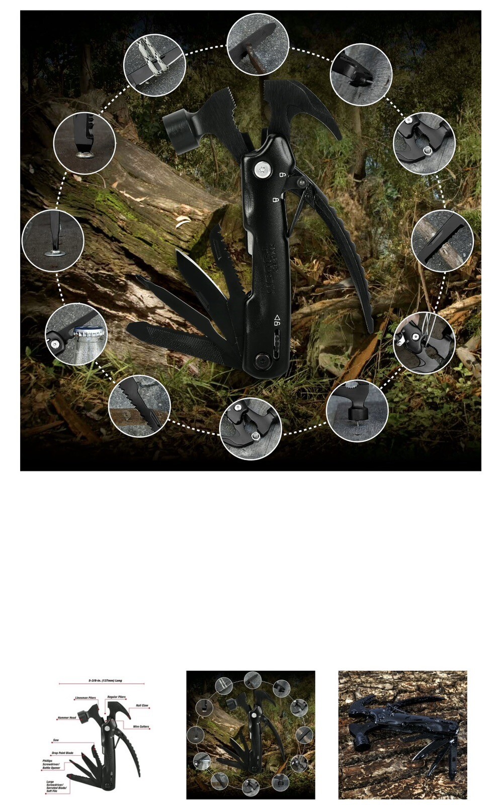 Hyper Tough 12-in-1 Hammer Multitool, Black, Holiday Gift, Model 42865