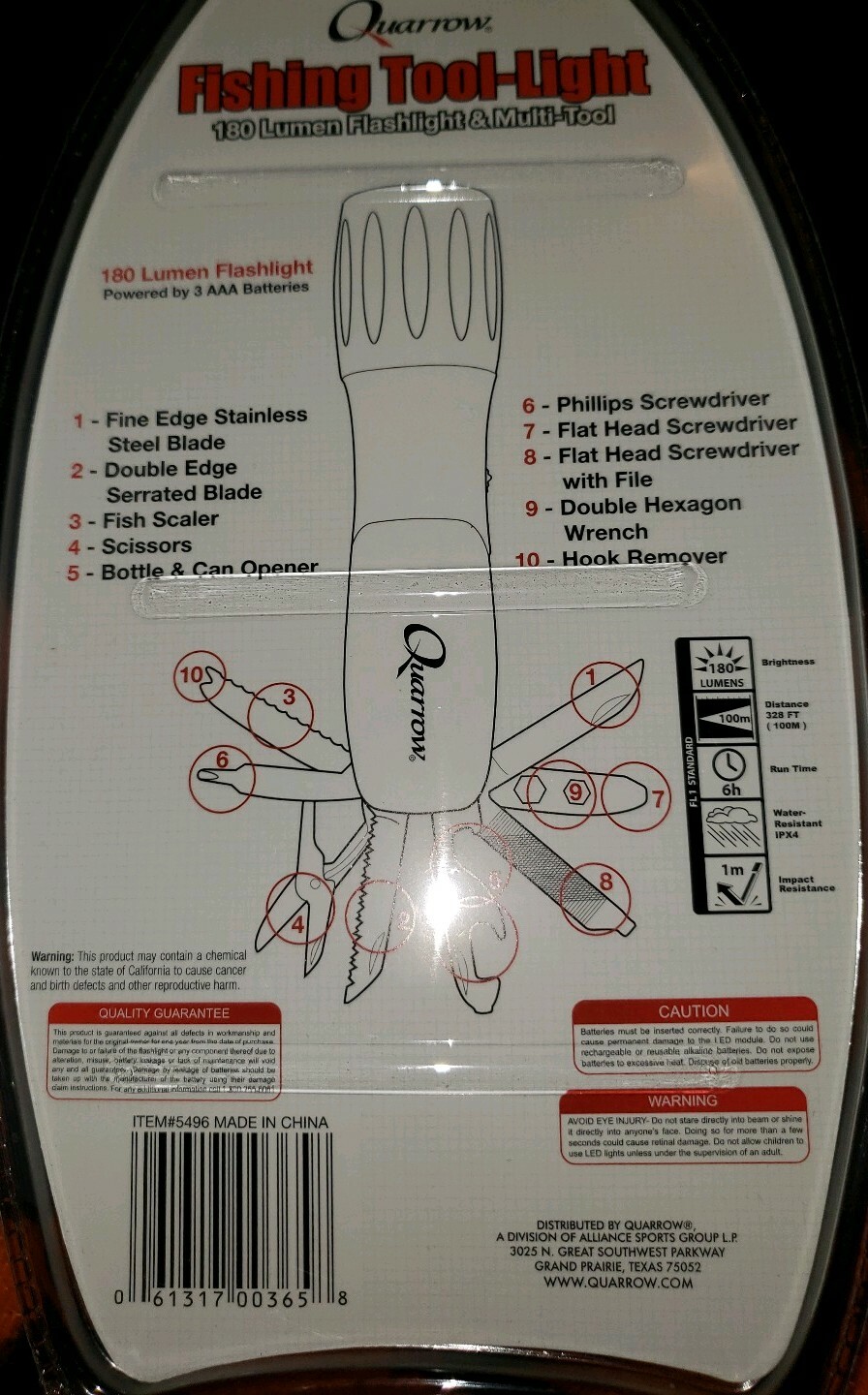 Quarrow Fishing Tool- Light/Multi-tool- Flashlight