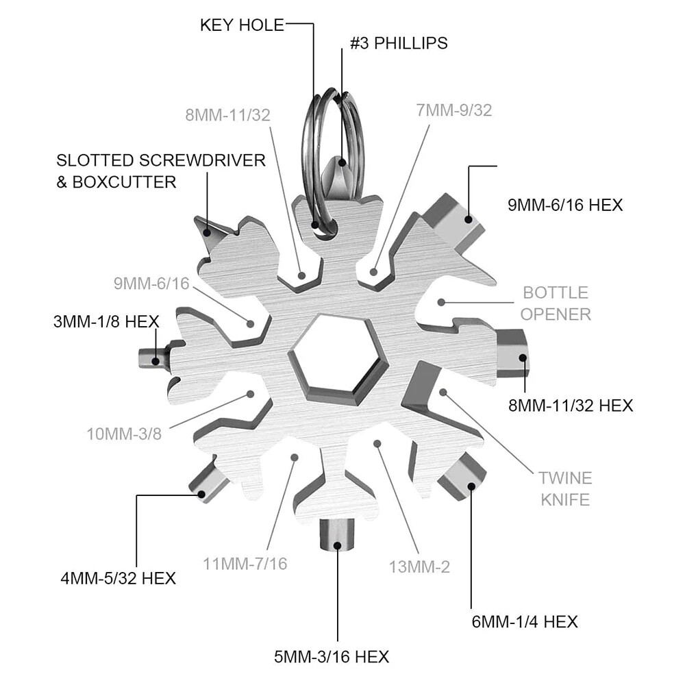 Portable 18 in 1 Snowflake Wrench Stainless Steel Multifunction Hand Tools Star