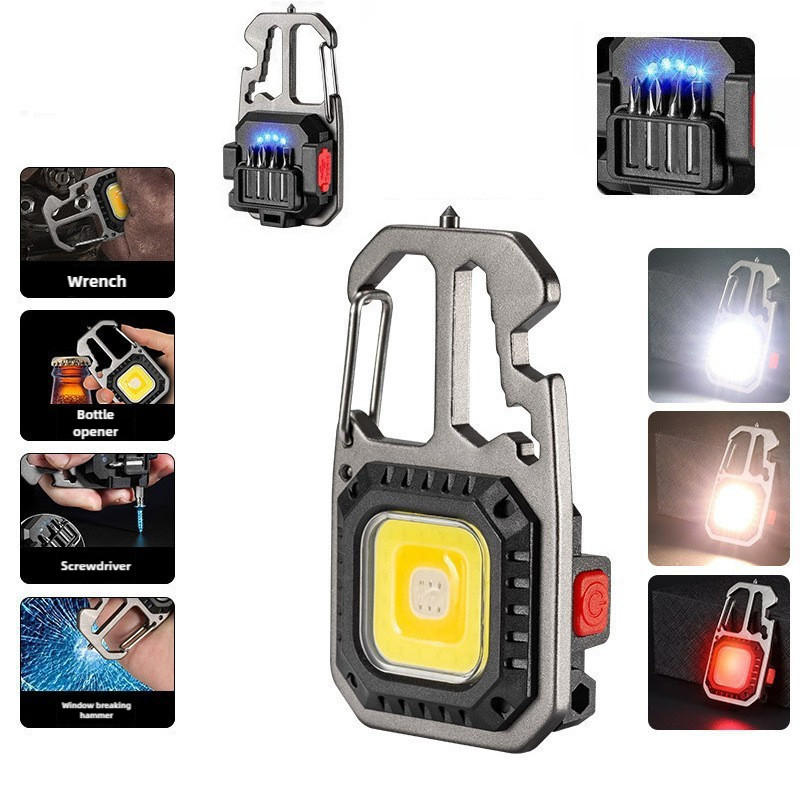 Cob Keychain Work Rechargeable Flashlight 7 Modes,Magnet Camping, Fishing,repair