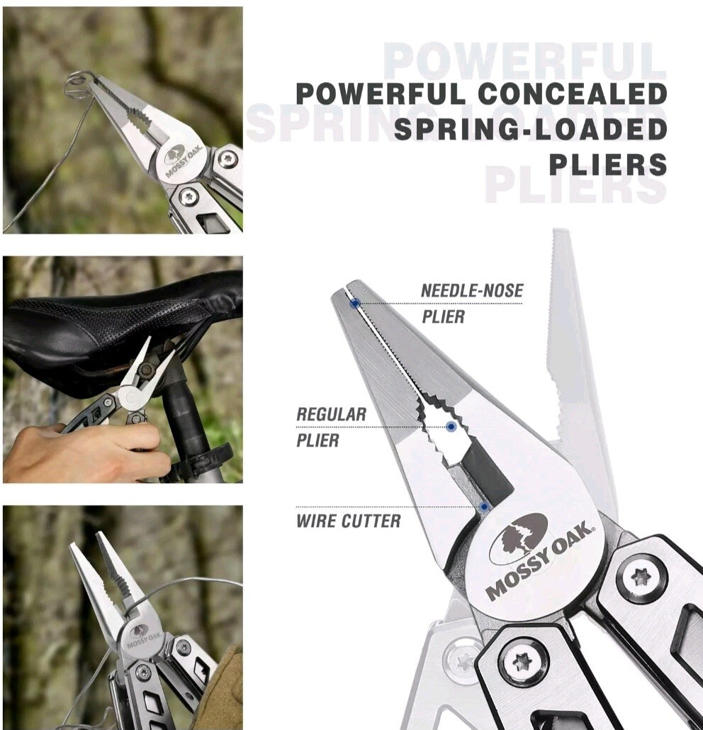 MOSSY OAK Multitool, 21-in-1 Black/Stainless Steel Multi Tool Pocket Knife