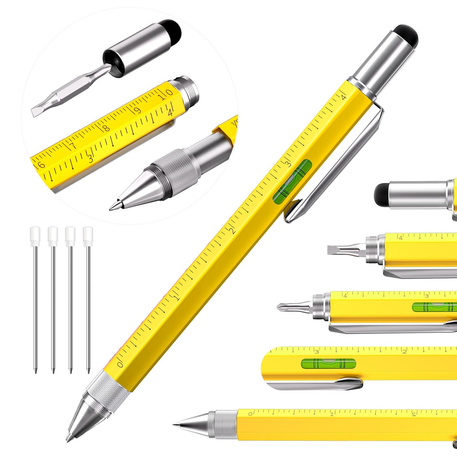 6 In 1 Multi Tool Pen Set with Ruler Level Ballpoint Pen for Men Dads