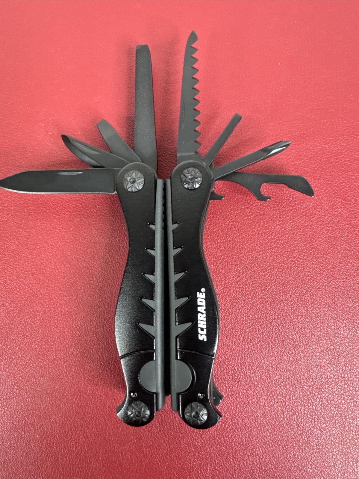 Black Schrade Tough Multi-Tool w 9 Tools + Nylon Carrying Belt Clip Case, EX