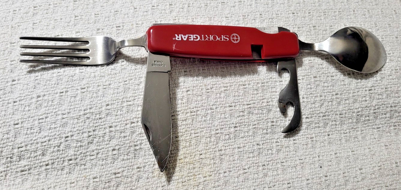 Sport Gear Folding Camping Utensil W Spoon Fork Knife Can/Bottle Opener