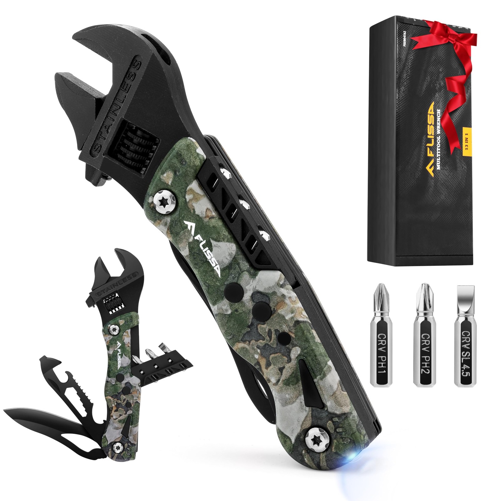 13in1 Multi Tool Wrench, Gift for Men Dad, Stainless Steel Camo Multitool Adj…