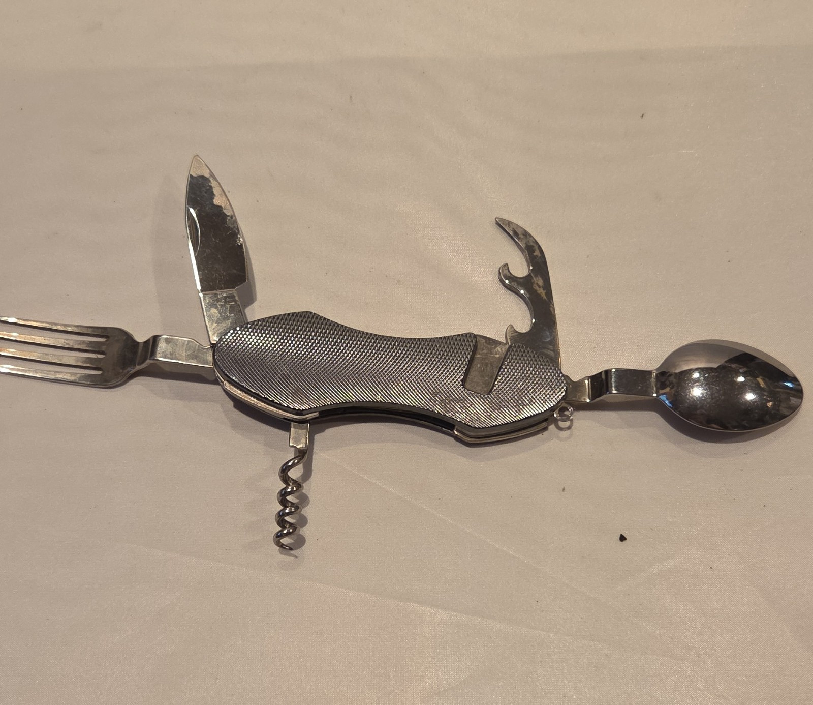 Eddie Bauer Silver Stainless Steel Multi-Tool Knife Fork Spoon Opener Corkscrew