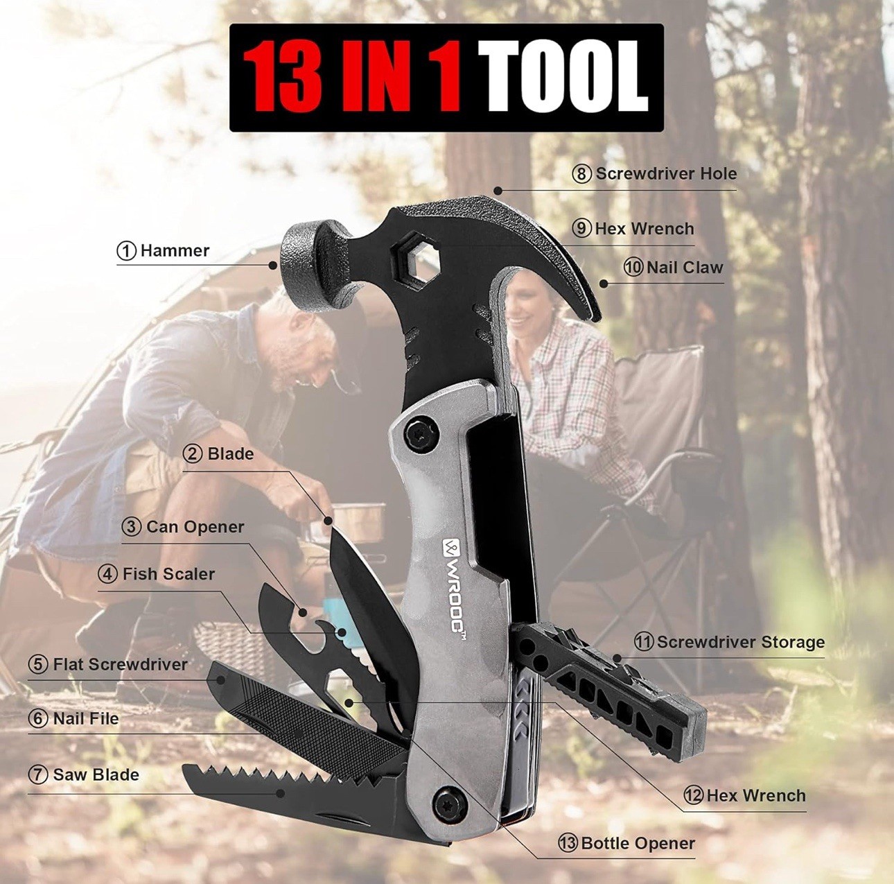 Multitool Camping Accessories Stocking Stuffers for Men Dad Gifts, 13 In 1