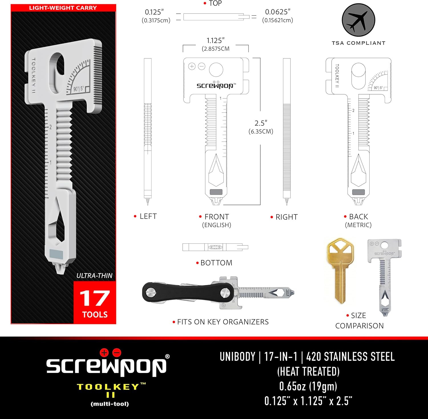 Toolkey II Original Keyshape 17+ Multi-Tool Includes Magnetic Phillips and Flath