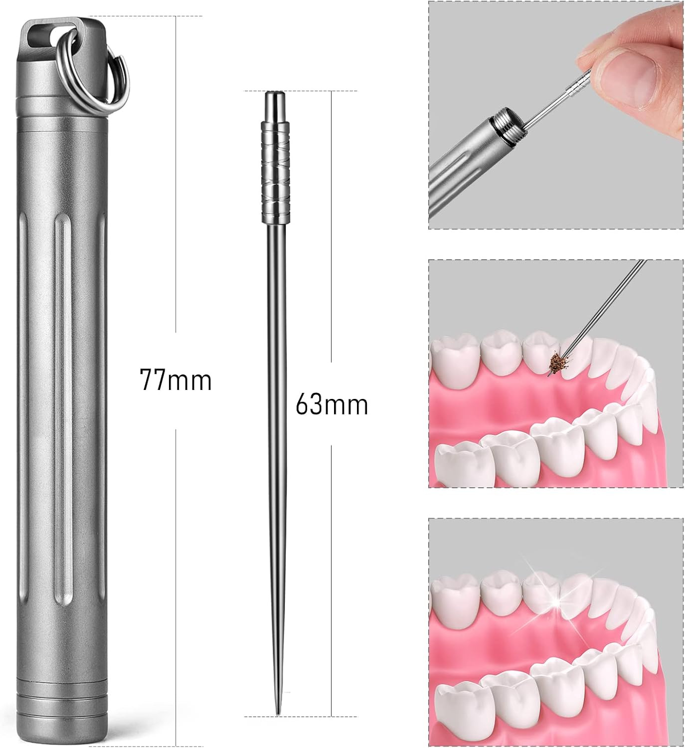 Titanium Portable Toothpick Holder Pocket with 3 Titanium Metal Toothpicks Reusa