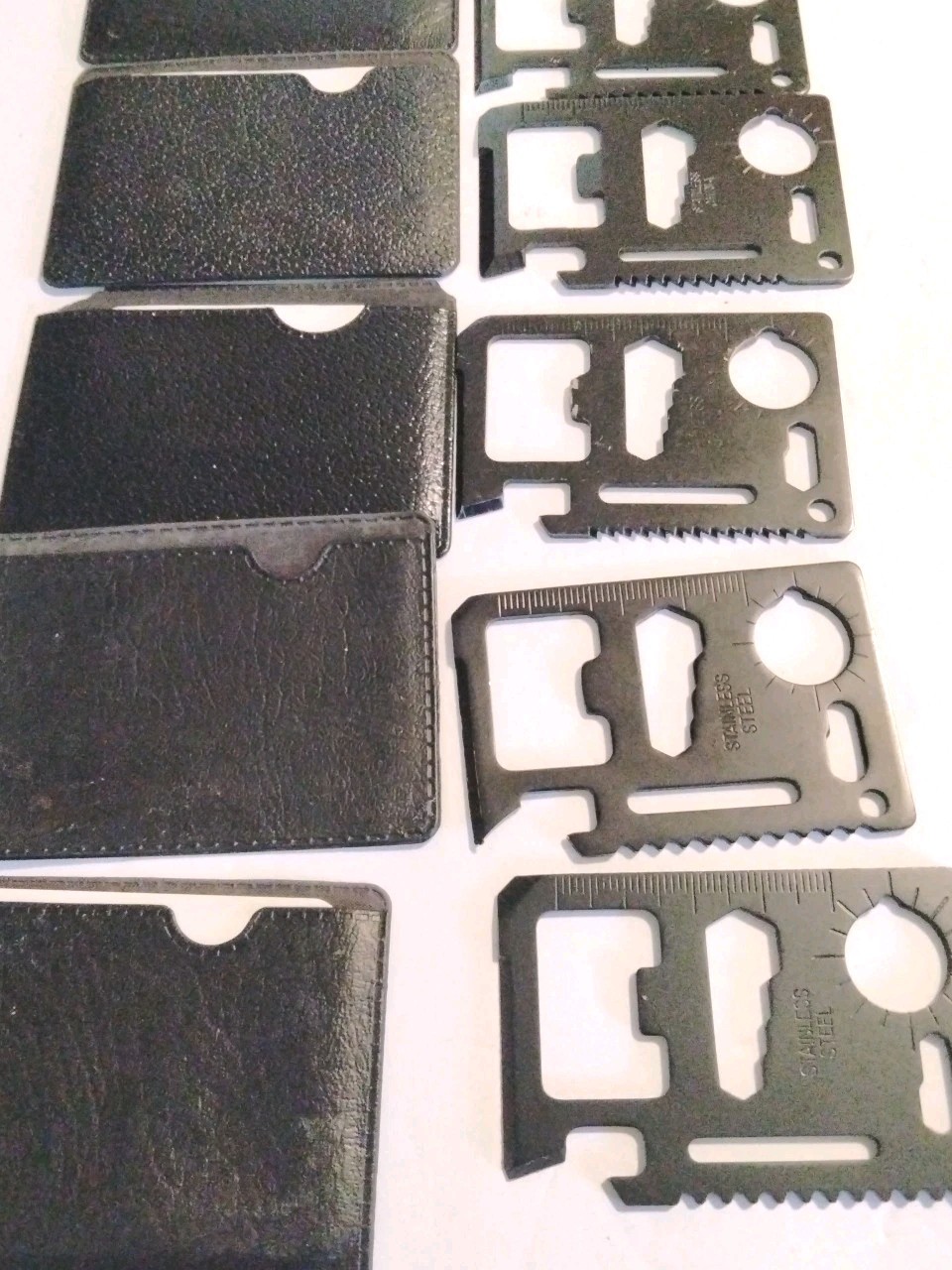 Black 11-in-1 Multipurpose Pocket Survival Tool. Stainless Steel. Set Of 5