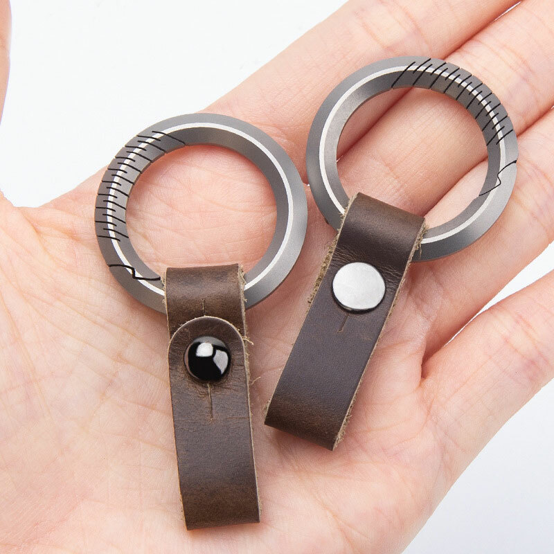 EDC TC4 Titanium + Leather Keychain Portable Removable Key Ring Pendant Set Tool